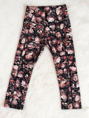 lululemon athletica Black Floral Print Leggings with Pink Roses